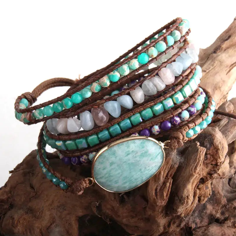 Boho Bracelet Natural Stones Charm 5 Strands Wrap