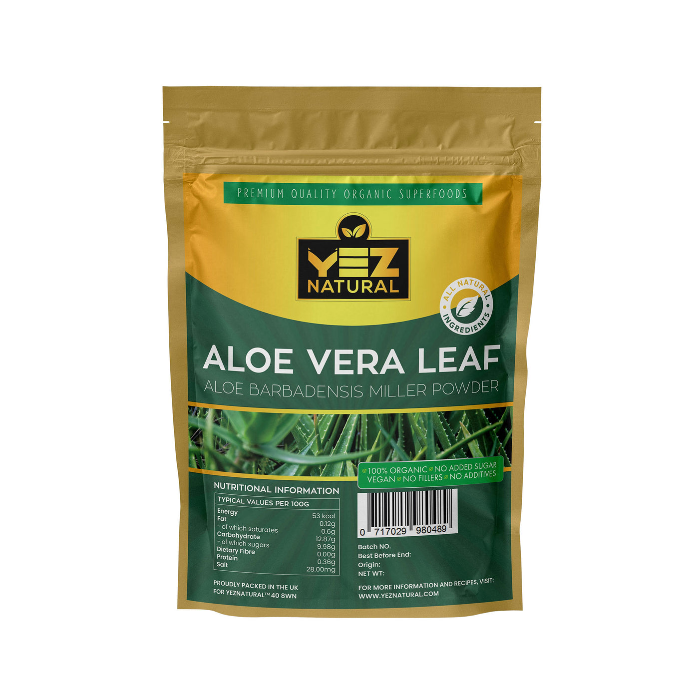 Aloe Vera powder is made by grinding the dried leaves. Organic Aloe Vera powder is useful for skin and hair. Aloe Vera leaves powder has antioxidant and antibacterial properties that are effective in moisturizing the skin and acne scar treatment.