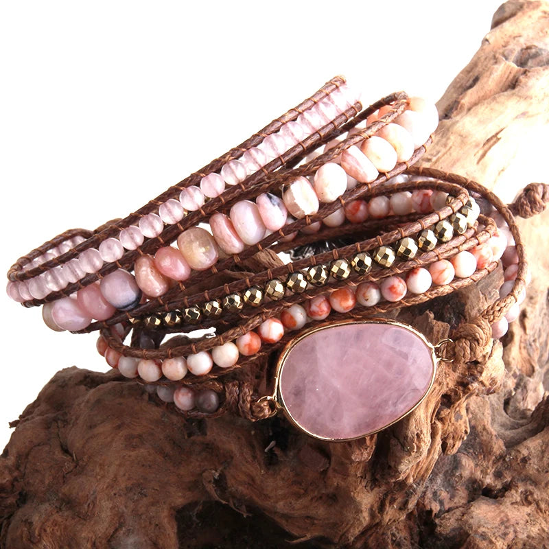 Boho Bracelet Natural Stones Charm 5 Strands Wrap