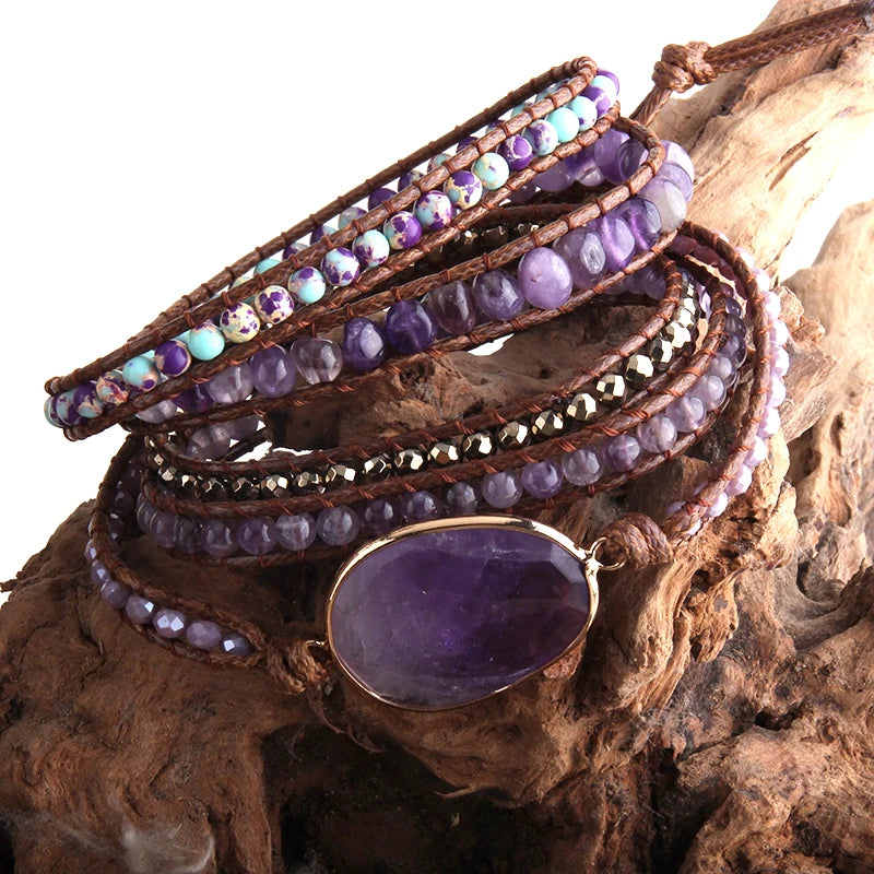 Boho Bracelet Natural Stones Charm 5 Strands Wrap