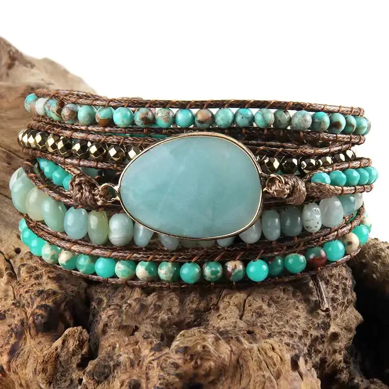 Boho Bracelet Natural Stones Charm 5 Strands Wrap