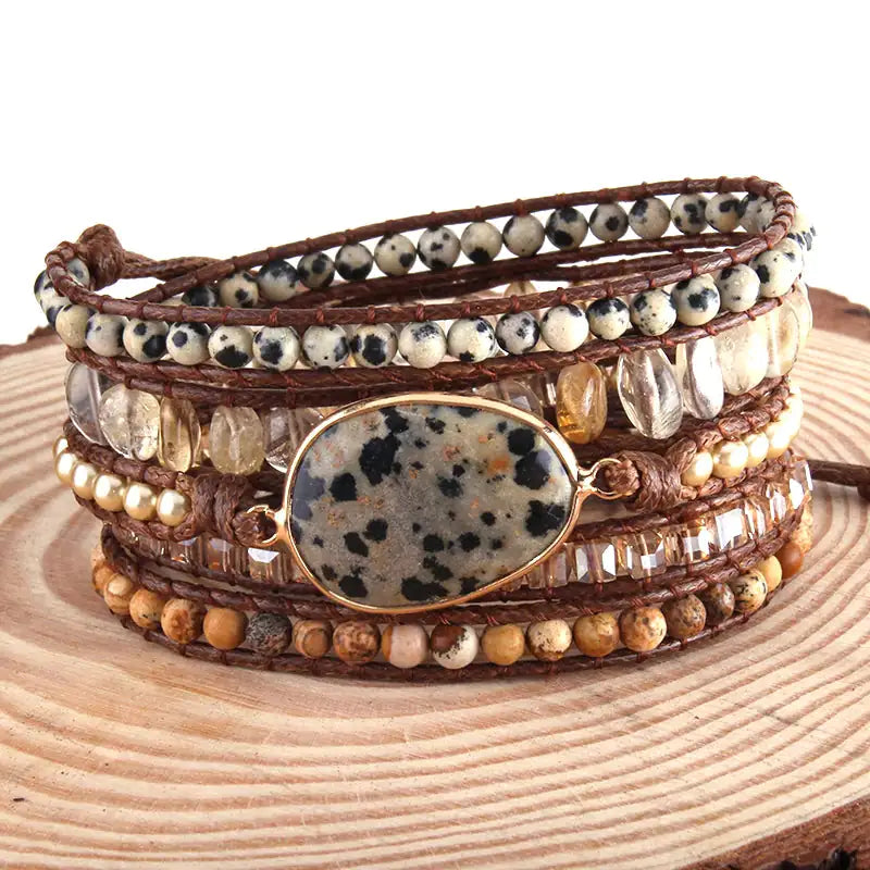 Boho Bracelet Natural Stones Charm 5 Strands Wrap