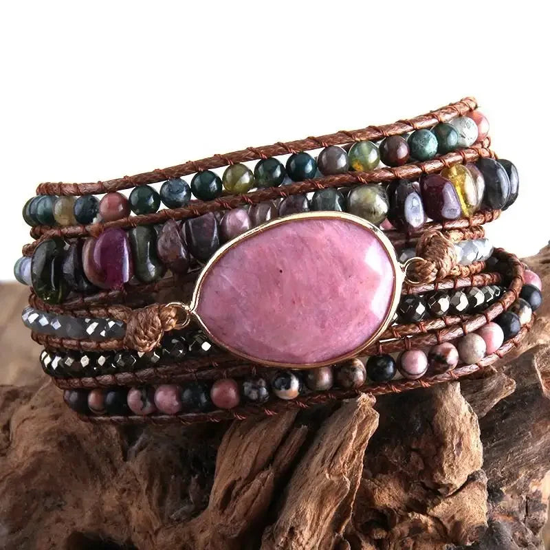 Boho Bracelet Natural Stones Charm 5 Strands Wrap