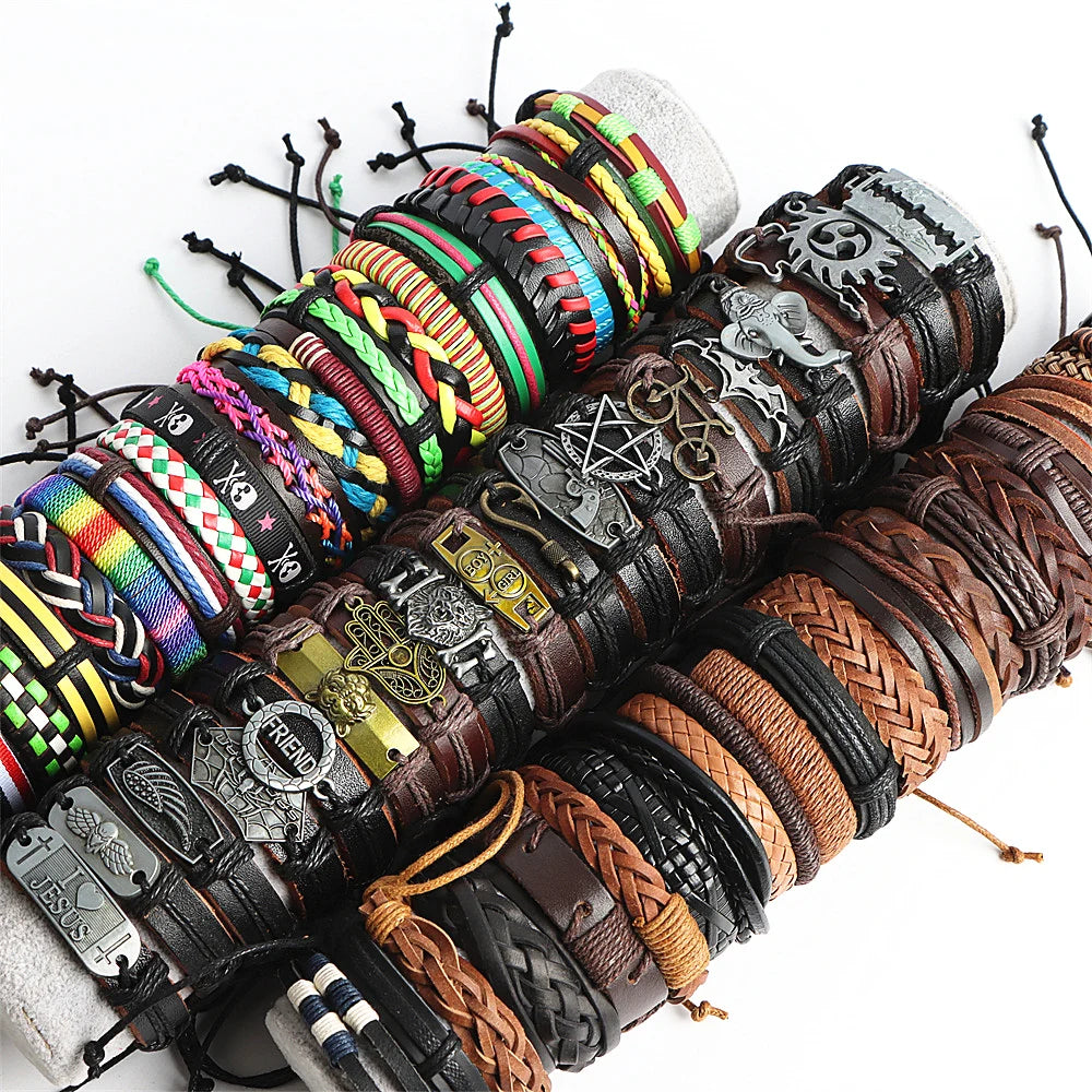 10-Piece Set Vintage Leather Adjustable Bracelets