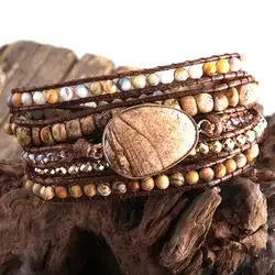 Boho Bracelet Natural Stones Charm 5 Strands Wrap