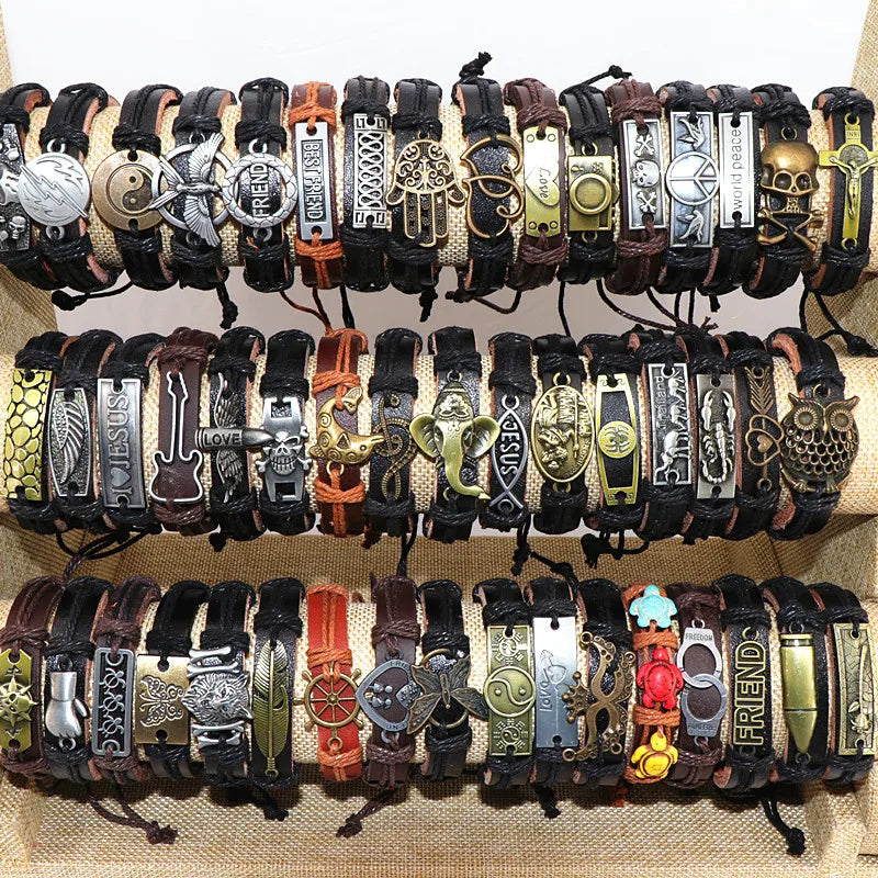 10-Piece Set Vintage Leather Adjustable Bracelets