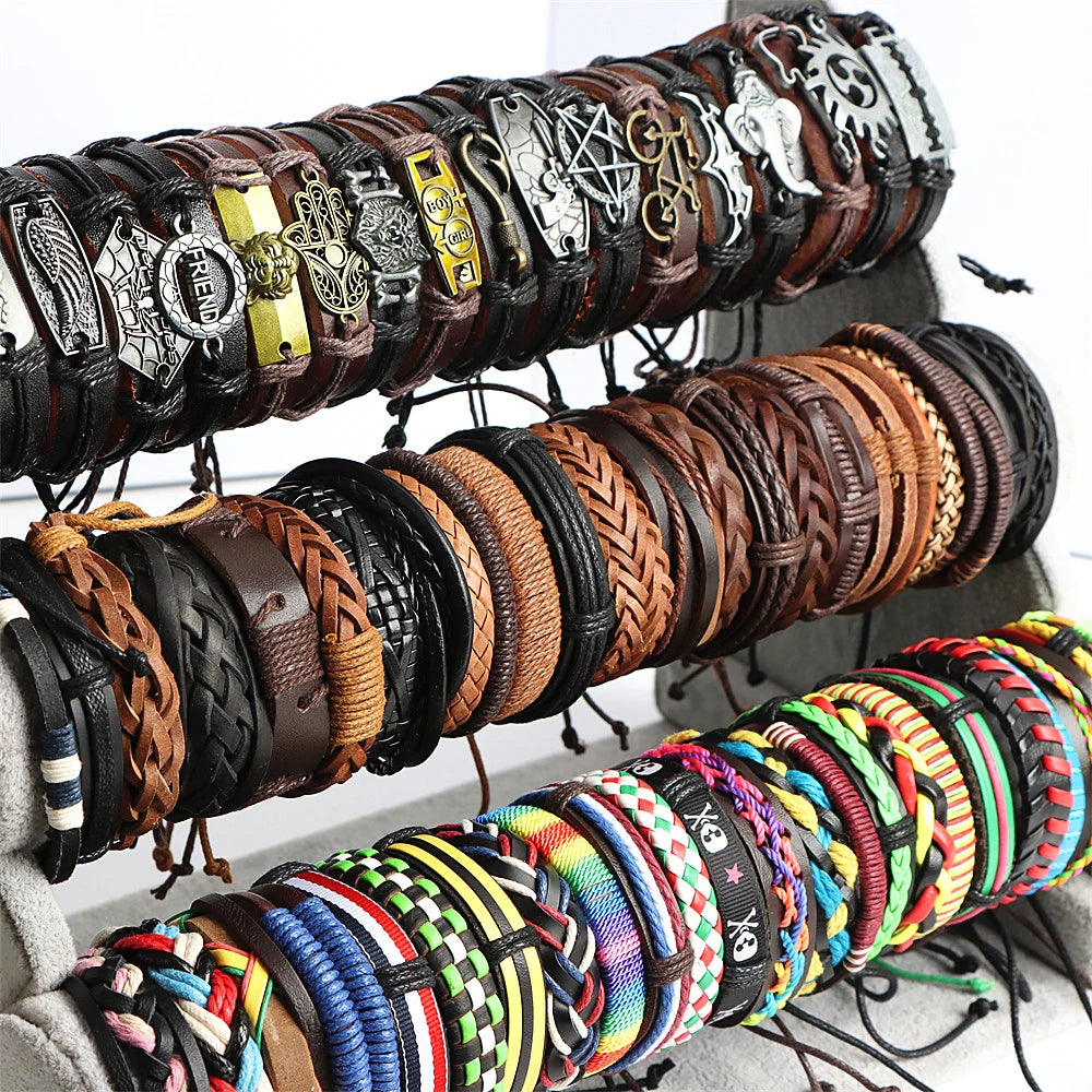 10-Piece Set Vintage Leather Adjustable Bracelets