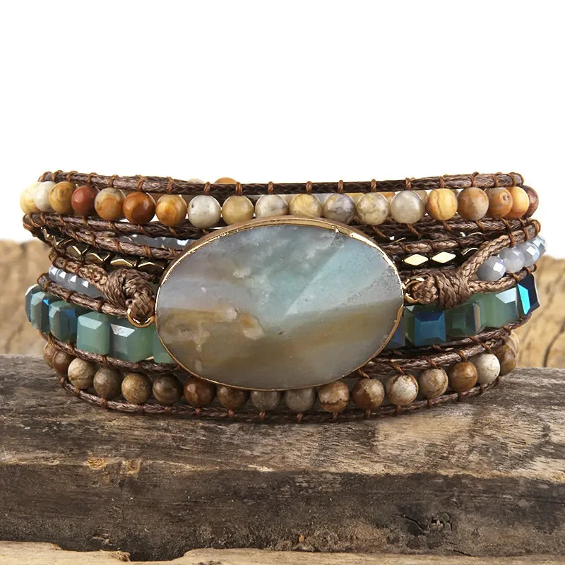 Boho Bracelet Natural Stones Charm 5 Strands Wrap