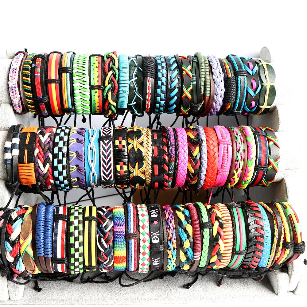 10-Piece Set Vintage Leather Adjustable Bracelets