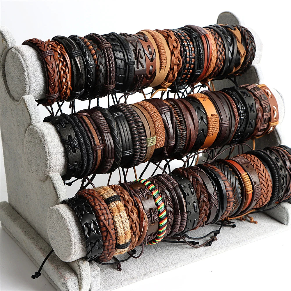 10-Piece Set Vintage Leather Adjustable Bracelets