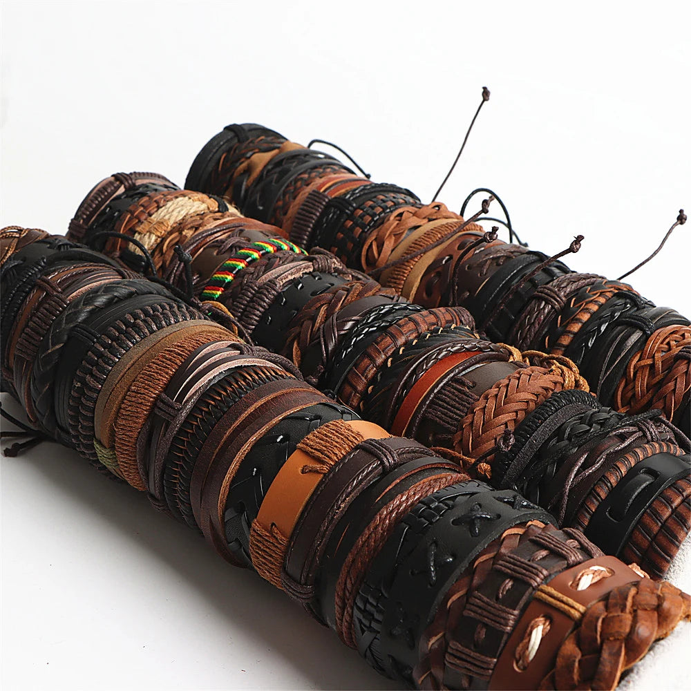 10-Piece Set Vintage Leather Adjustable Bracelets