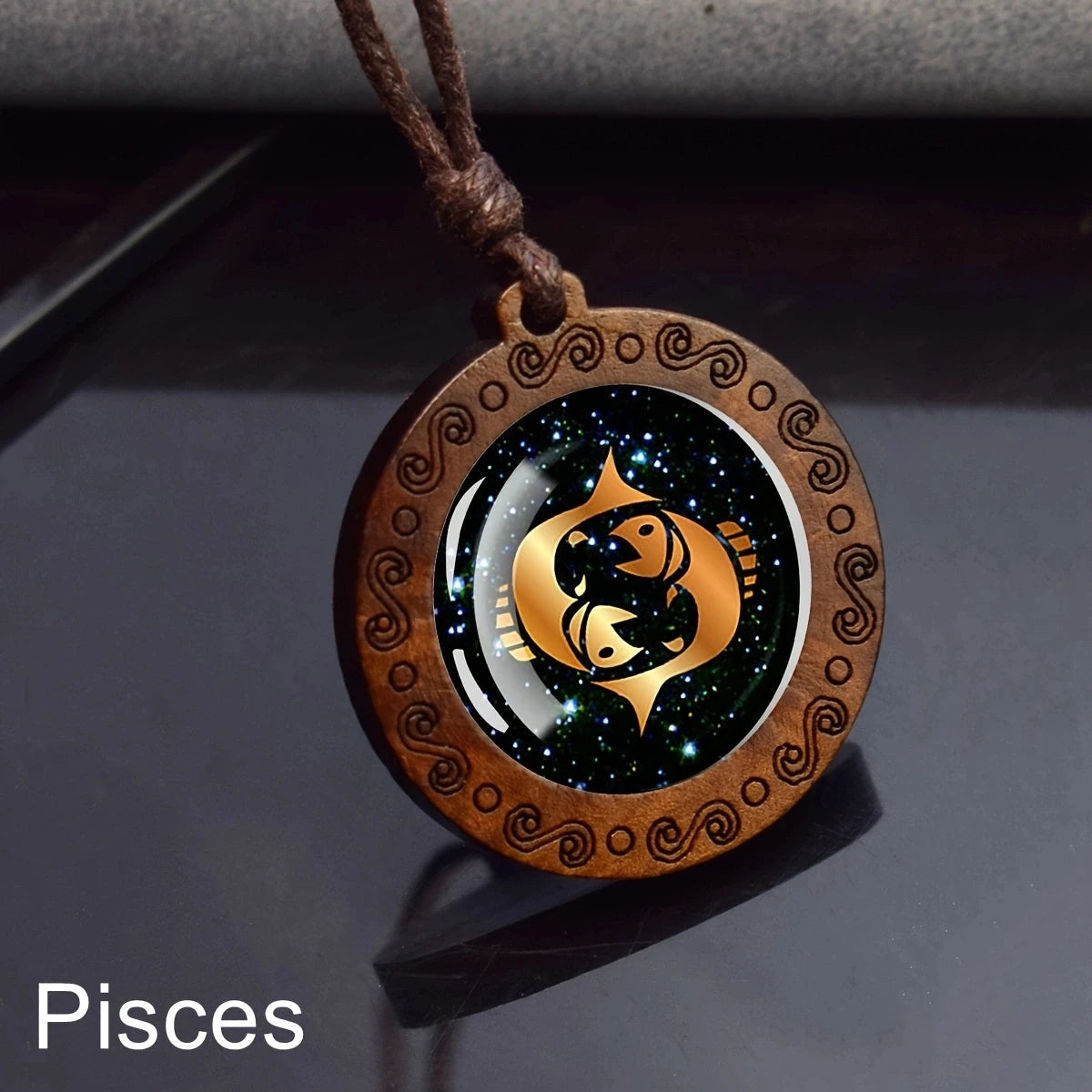 12 Zodiac Signs Rope Chain Wood Necklace