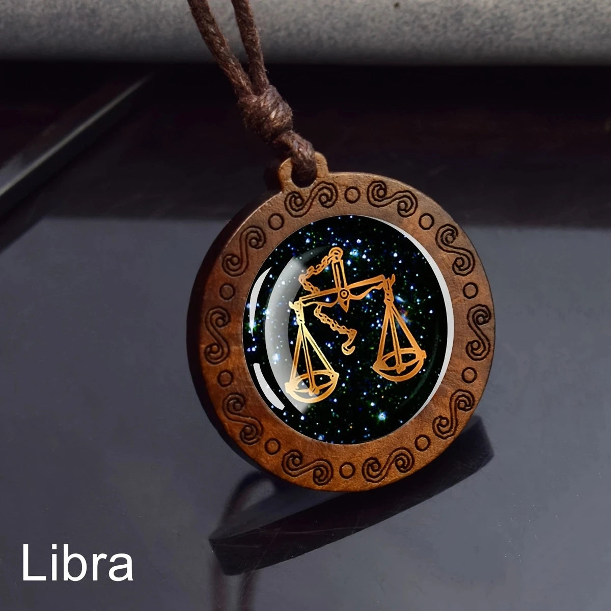 12 Zodiac Signs Rope Chain Wood Necklace