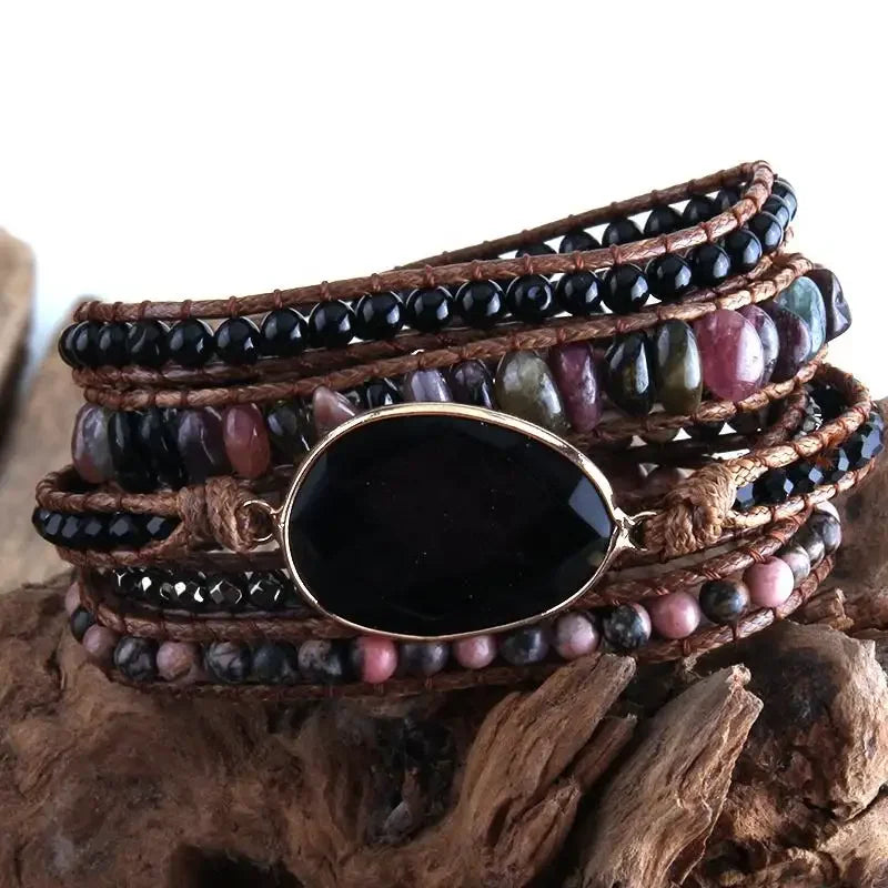 Boho Bracelet Natural Stones Charm 5 Strands Wrap